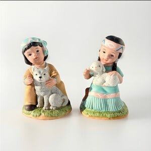Navajo Heritage Children Figurines w/ Lamb & Wolf • Homco • Gift-Ready